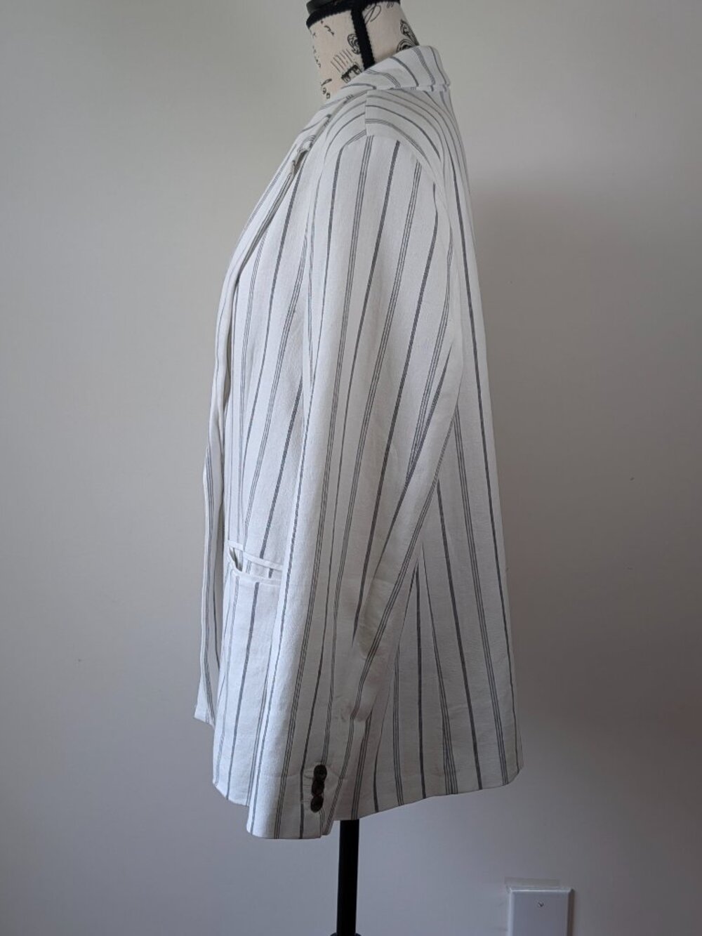 Old Navy Linen Blend Striped Blazer Jacket Women’s L Fully Lined - Picture 2 of 4